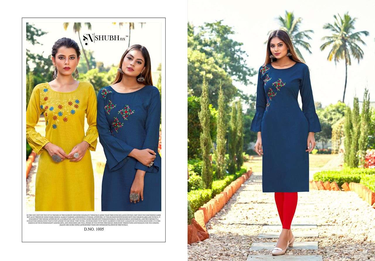 AMUL VOL-5 BY SHUBH NX 1001 TO 1010 SERIES BEAUTIFUL COLORFUL STYLISH FANCY CASUAL WEAR & ETHNIC WEAR & READY TO WEAR MAGIC SLUB WITH EMBROIDERY KURTIS AT WHOLESALE PRICE